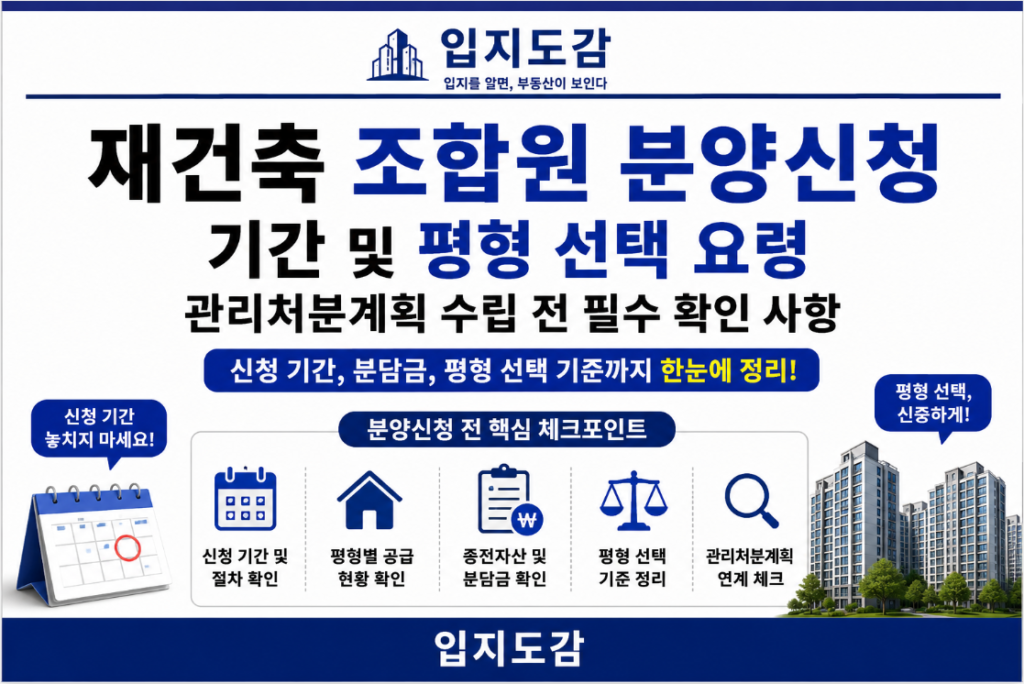 재건축 조합원 분양신청
기간 및 평형 선택요령
관리처분계획 수립 전 필수 확인 사항